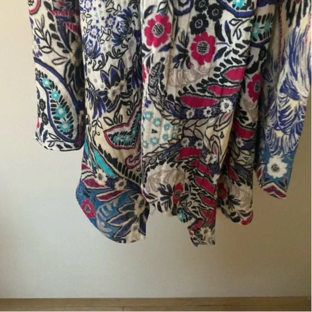 NWT Anthropologie | Blue Tan Smocked Gauze Criss-Cross Paisley Print Maxi Dress - Picture 8 of 10